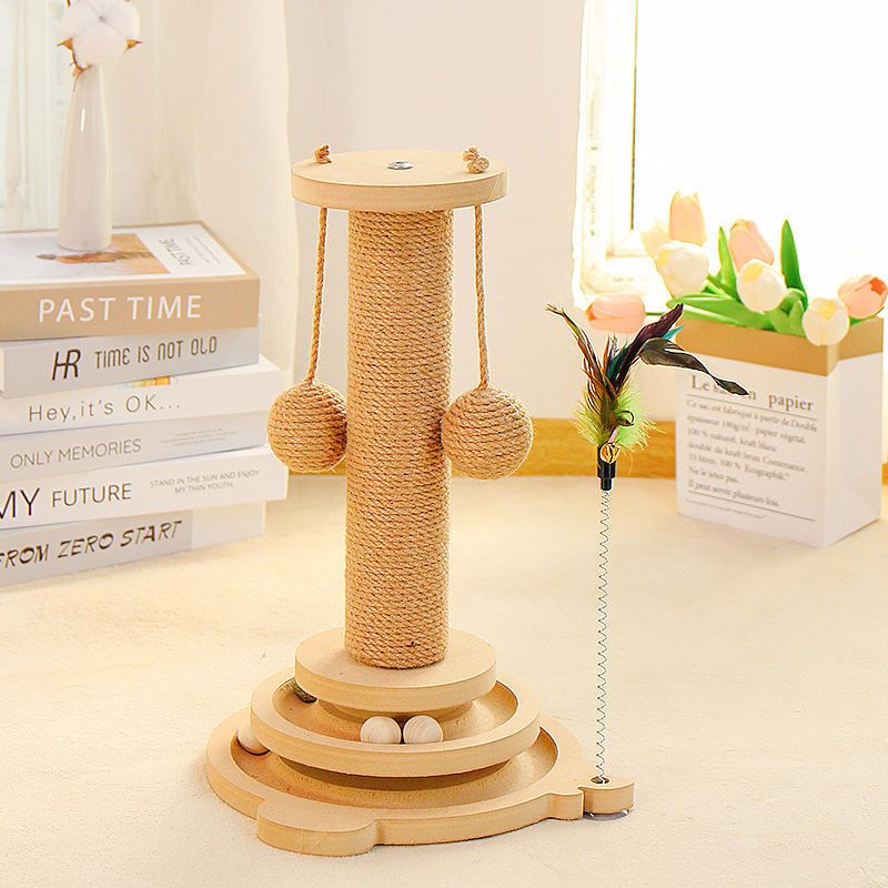 Sisal Board Durable Non-Shedding Climbing Frame Integrated Vertical Scratching Post Small Apartment Cat Teasing Toy_voghion.com