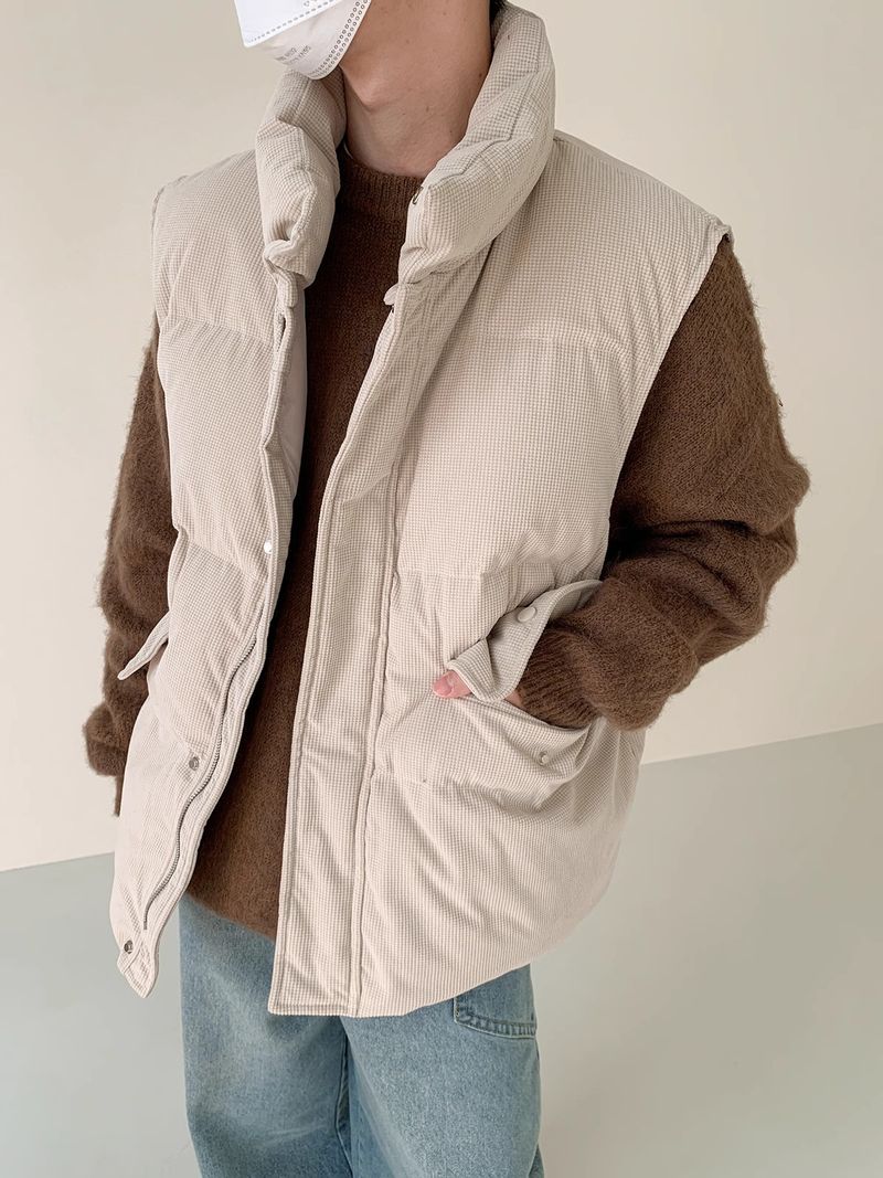 Gilet in velluto a coste a nido d'ape da uomo, gilet in cotone con collo alto, giacca invernale da uomo in cotone spesso, casual, a strati_voghion.com