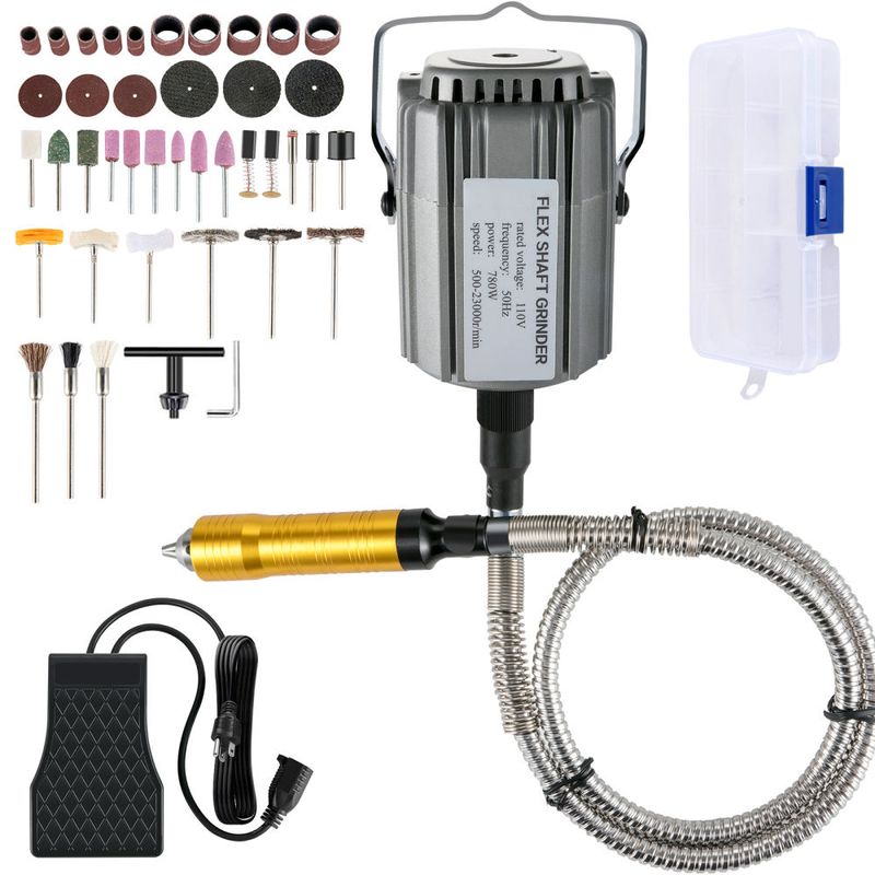 VEVOR Flex Shaft Grinder 780W Rotary Tool 500-23000RPM Rotary Carver with 1/4" 3-Jaw Chuck & Stepless Speed Foot Pedal Hanging Grinding Machine 131PCS_voghion.com