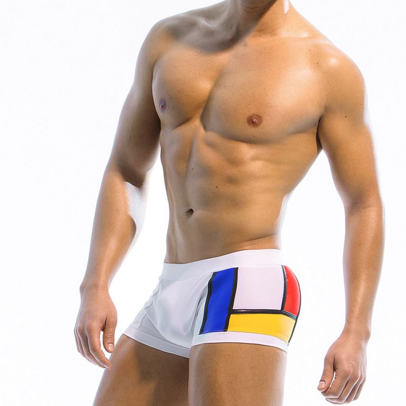 UXH Heren Multi-Color Patchwork Craft Boxer Vierhoekig Badpak Strandshorts Nauwsluitend Driedimensionaal Zwemmen_voghion.com