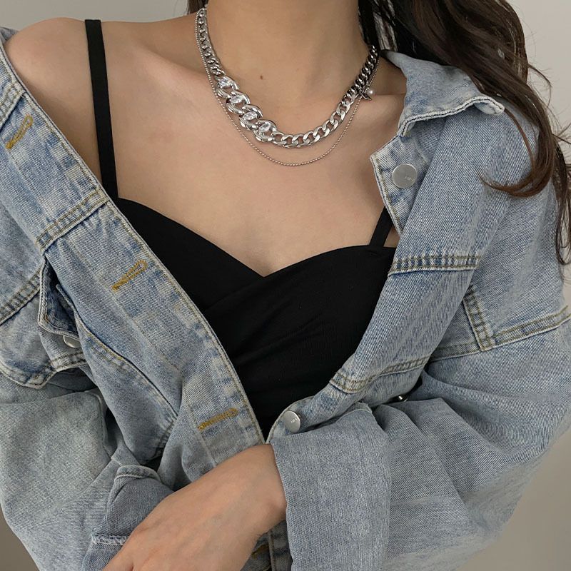 Niche Light Luxury Double Layer Stacked Exaggerated Thick Necklace Ins Cold Style Hot Girl Personality Cuban Clavicle_voghion.com