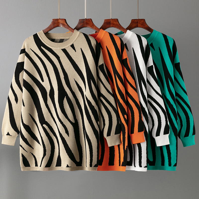 Abbigliamento donna autunno e inverno nuovo maglione pullover lavorato a maglia moda stampa zebra più maglione girocollo taglia_voghion.com