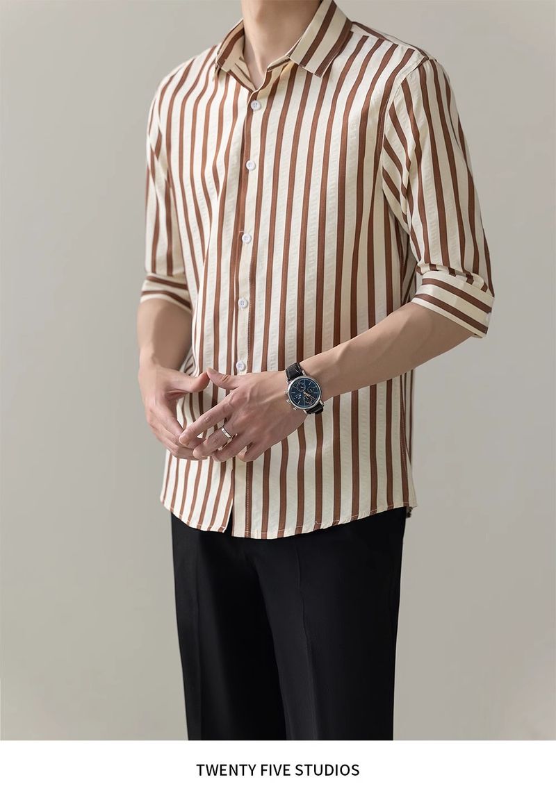 Abbigliamento da uomo Polo con risvolto, camicia a maniche lunghe a cinque punte, giacca leggera e sottile con cardigan a righe verticali_voghion.com