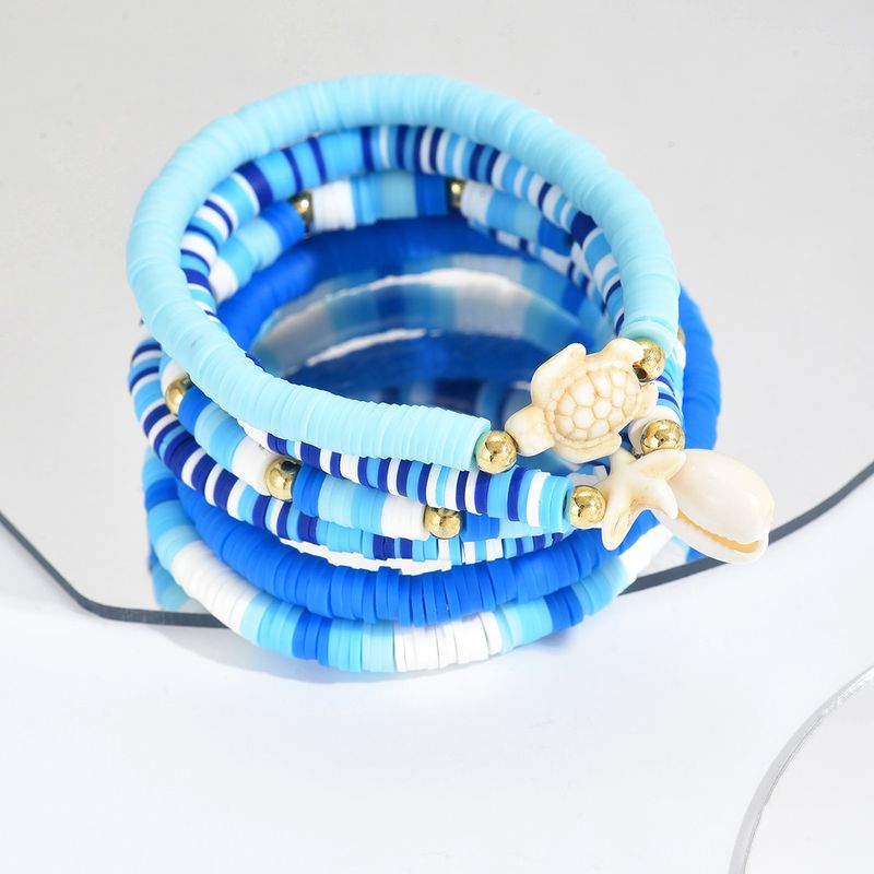 Blauwe polymeerklei groothandel armband Europese en Amerikaanse Boheemse stijl handgemaakte schelpaccessoires Oceaan stijl zeesterren en schildpad armband_voghion.com