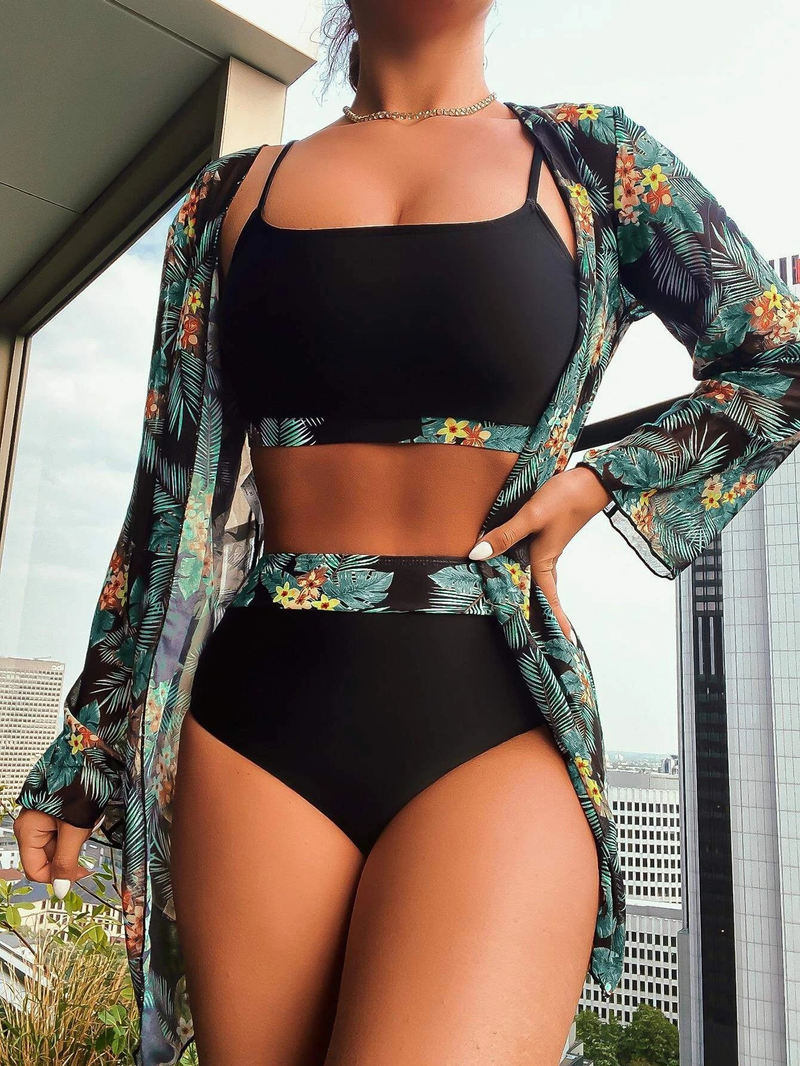 Ensemble trois pièces pour femmes, Bikini, Sexy, fendu, Cover-Up pour les maillots de bain, protection solaire, pour la plage, nouvelle collection 2024_voghion.com