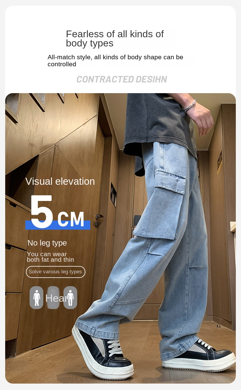 American Cargo Jeans Herr Vår Sommar High Street Raka Byxor Modemärke Retro All-match Casual Pants Jeans_voghion.com