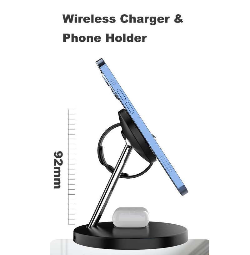 3-in-1 15W Magnetic Mobile Phone Earphone Watch Wireless Fast Charger(Black)_voghion.com