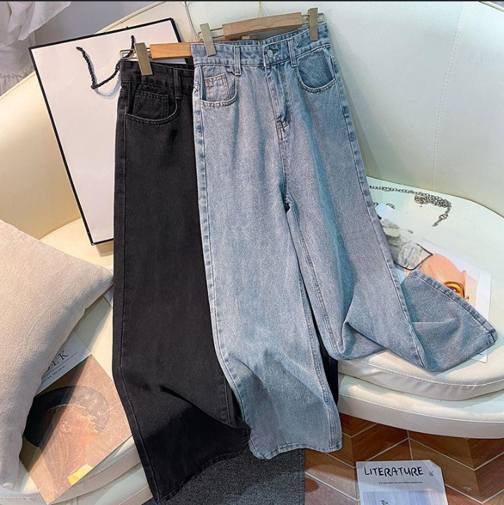 Dameskleding jeans met pijpen voor dames in de lente, klein en veelzijdig, hoge taille, losse bovenkledingbroeken, rechte, soepele broeken tot op de grond_voghion.com