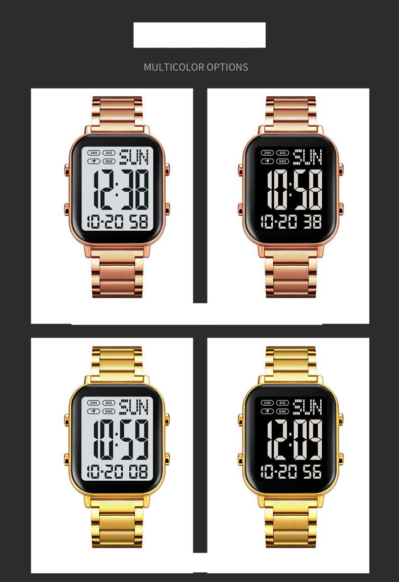 Watch Men's Trend Simple Youth Student Sports Waterproof Glow-in-the-dark Multi-functional Square Electronic Watch_voghion.com