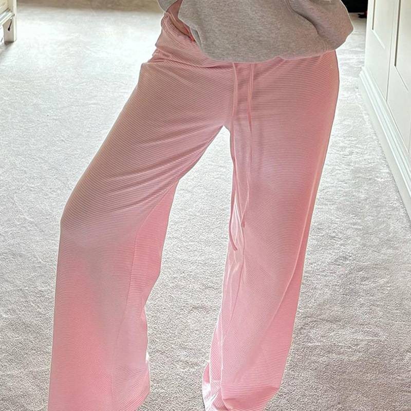 Lässige Streifen Niedrige Taille Baggy Jogginghose Kordelzug Elastische Hose Frauen Beiläufige Lose Gerade Bein Hosen Sommer Streetwear_voghion.com