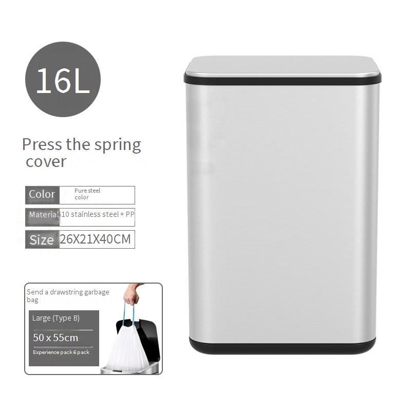 Household Cleaning Narrow Slit Push Type Stainless Steel Trash Can With Lid Bedroom Double Layer Pop Up Lid Toilet_voghion.com