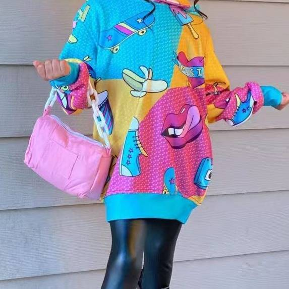 Maglione comodo per bambini, per il tempo libero e lo sport, con stampa di cartoni animati, per bambine_voghion.com