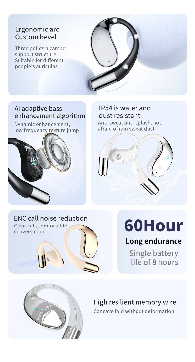 YYK-Q39 Ergonomic Bluetooth Earbuds: Waterproof, Noise-Canceling, Long-Lasting Battery, Comfortable Fit_voghion.com