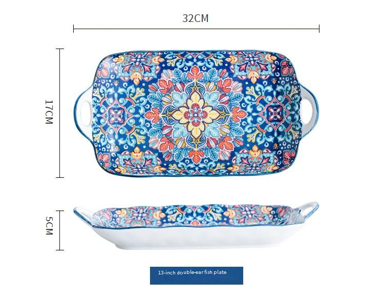 Baroque Style Ceramic Dinnerware Set - 16-Piece Handled Bowls & Plates For Rice & Soup_voghion.com