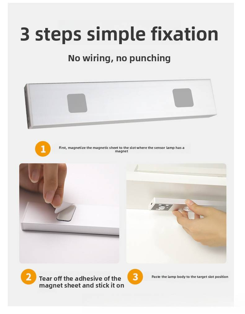 Striscia LED ultrasottile con sensore di movimento - Illuminazione magnetica wireless per armadi con batteria a lunga durata (accensione/spegnimento automatico, ricaricabile, regolabile a 360°)_voghion.com