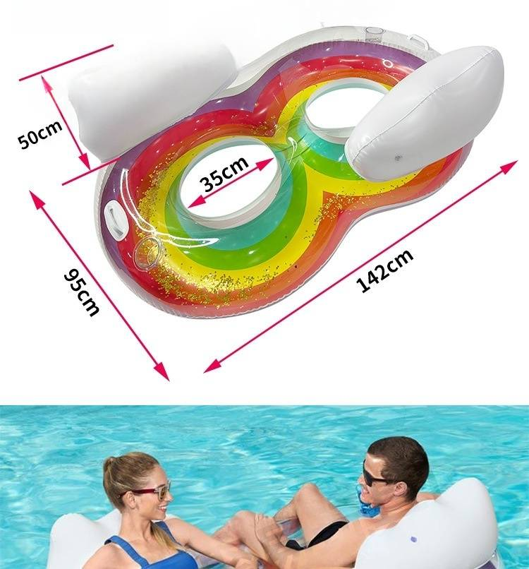 Glitter Rainbow Pool Float For Adults - Premium Transparent PVC Lounger With Backrest & Cup Holders (Heavy-Duty 600D 350lbs Capacity UV-Resistant)_voghion.com
