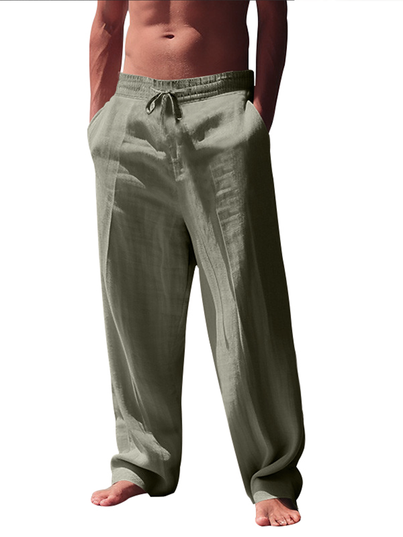 Pantaloni in lino premium da uomo – Pantaloni traspiranti dalla vestibilità comoda con coulisse in vita, leggeri ed eleganti per l'estate_voghion.com