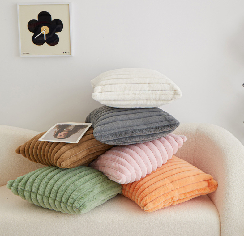 Plush Striped Throw Pillow With PP Cotton Filling – Soft Decorative Cushion For Sofa, Bed, Chair (45x45cm 8 Colors Cozy Home Decor)_voghion.com