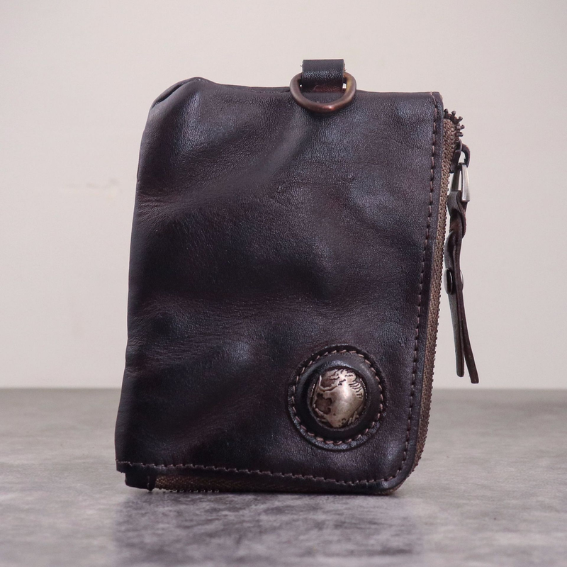 Wallet, Vintage Vegetable Tanned Leather, Distressed Wallet, Zipper Wallet, Key Holder, Card Holder_voghion.com