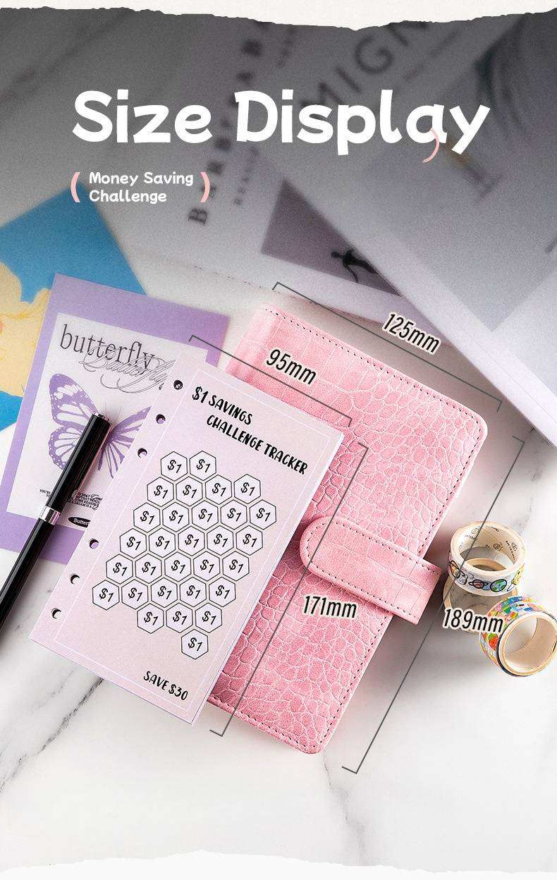 A6 PU Leather Budget Planner Notebook With Magnetic Closure, Zipper Pocket, 48 Cash Tracking Sheets & Stickers – Alligator Texture_voghion.com