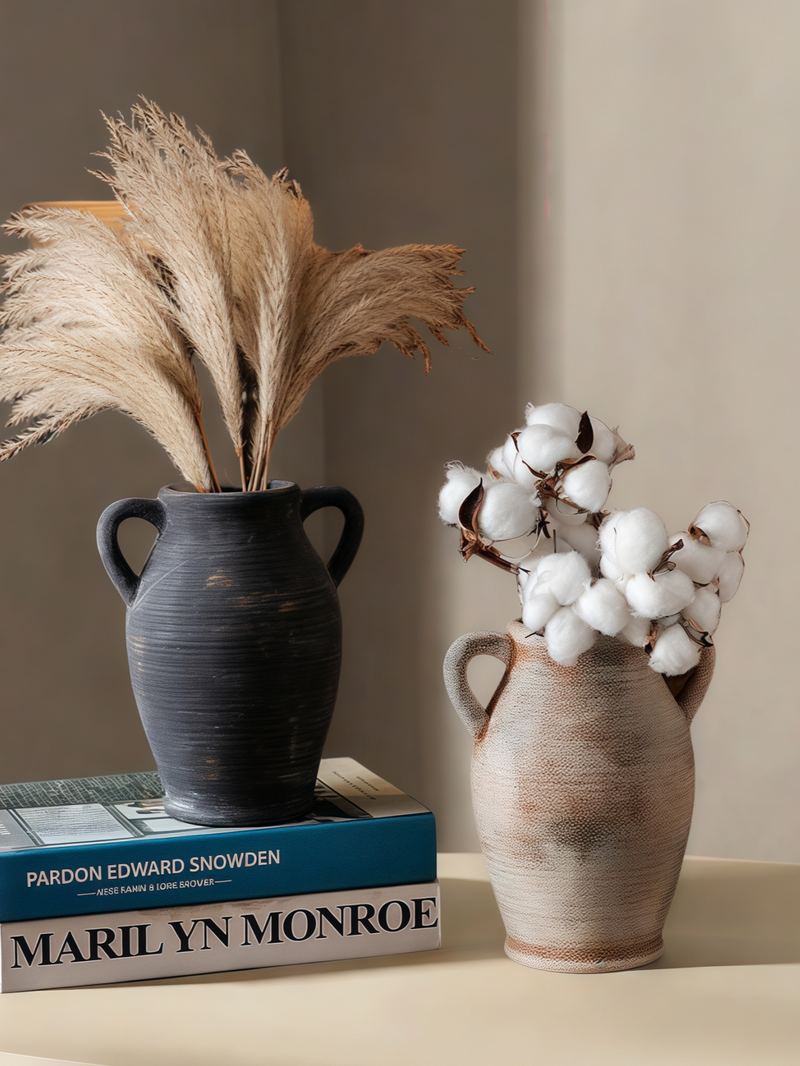 Jarrón de cerámica con asa, estilo wabi-sabi, ideal para decorar jarrones, ideal para llenarlo con agua._voghion.com