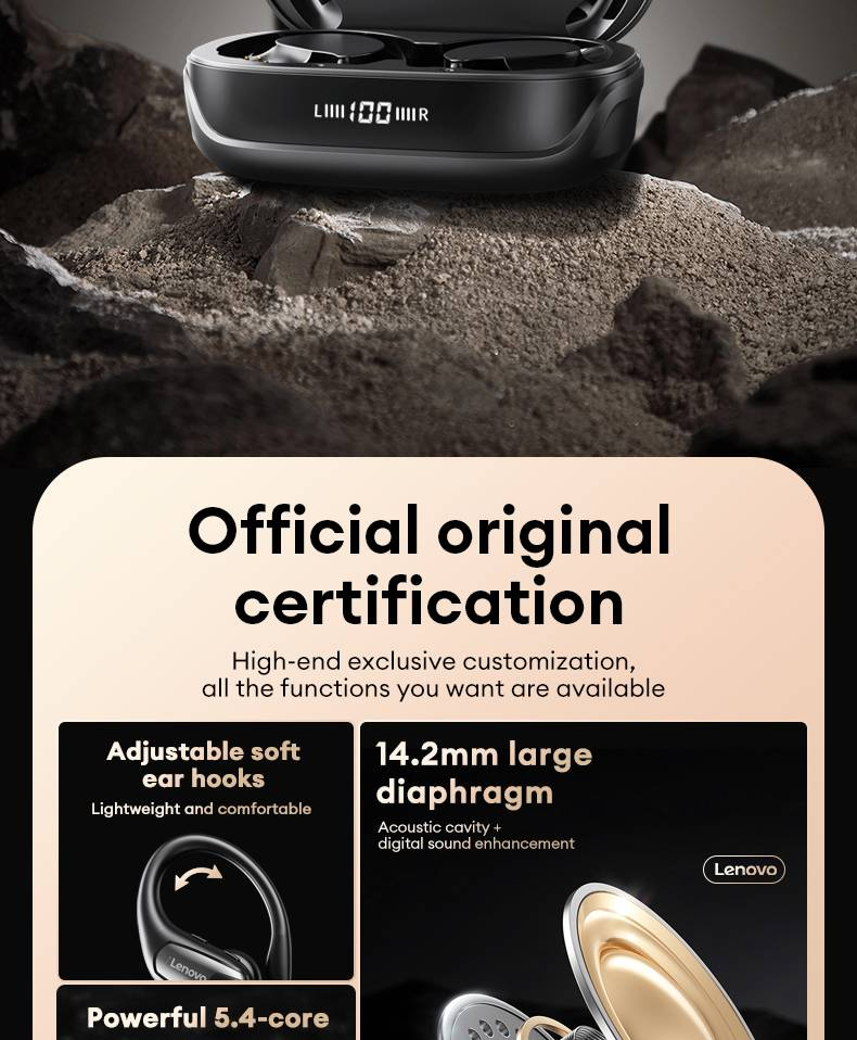 Cuffie Lenovo EA305 Bluetooth 5.4 Auricolari wireless impermeabili IPX5 di alta qualità con effetto sonoro panoramico a 360°_voghion.com