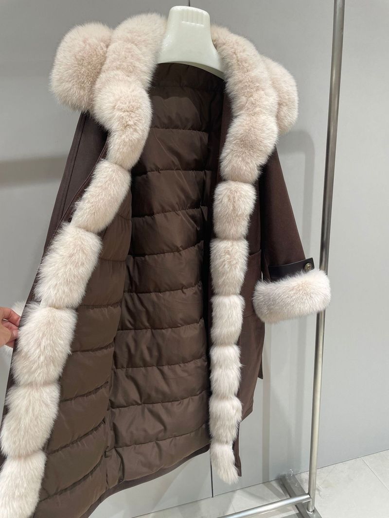 Luxury Faux Fur-Trimmed Parka Coat – Suede-Look Down Jacket With Adjustable Belt (Mocha/Black, M/L)_voghion.com