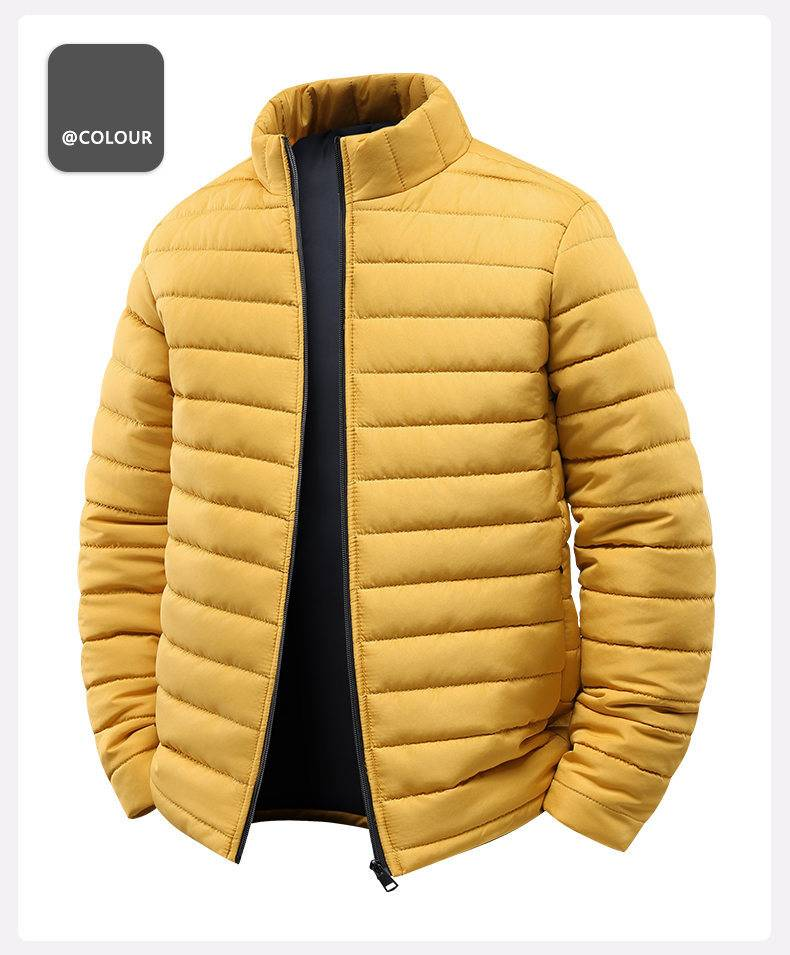 Men's Winter Puffer Jacket – Lightweight Polyester Coat With Stand Collar & Windproof Design_voghion.com