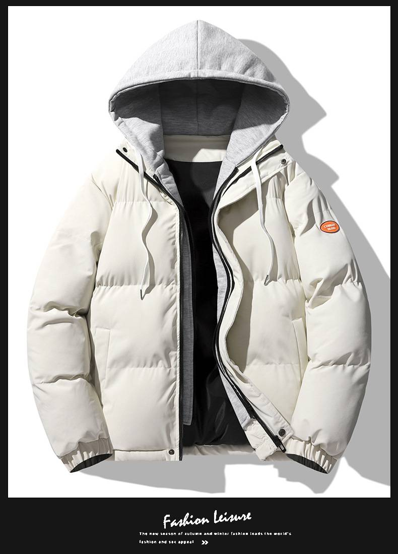 Ropa de hombre: Chaqueta de invierno para hombre, gruesa y cálida, de algodón con capucha, estilo acolchado holgado, diseño moderno de dos tonos en capas, prenda exterior informal._voghion.com