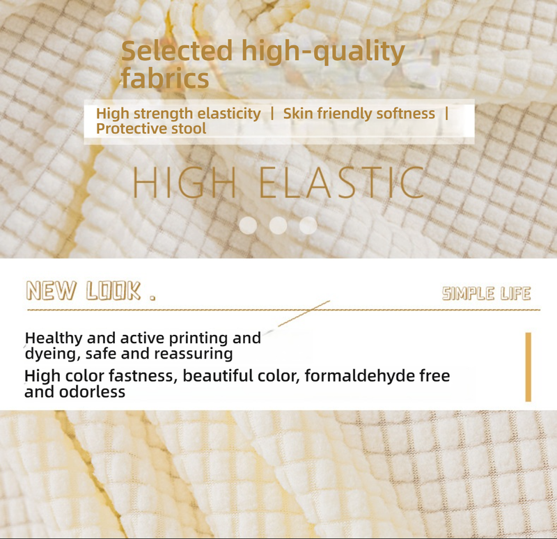 Dehnbarer Ottomanenbezug aus Polyester – Komplett abdeckendes Design ohne Reißverschluss, Karomuster, verschiedene Größen und Farben (Corn Grain Serie)_voghion.com