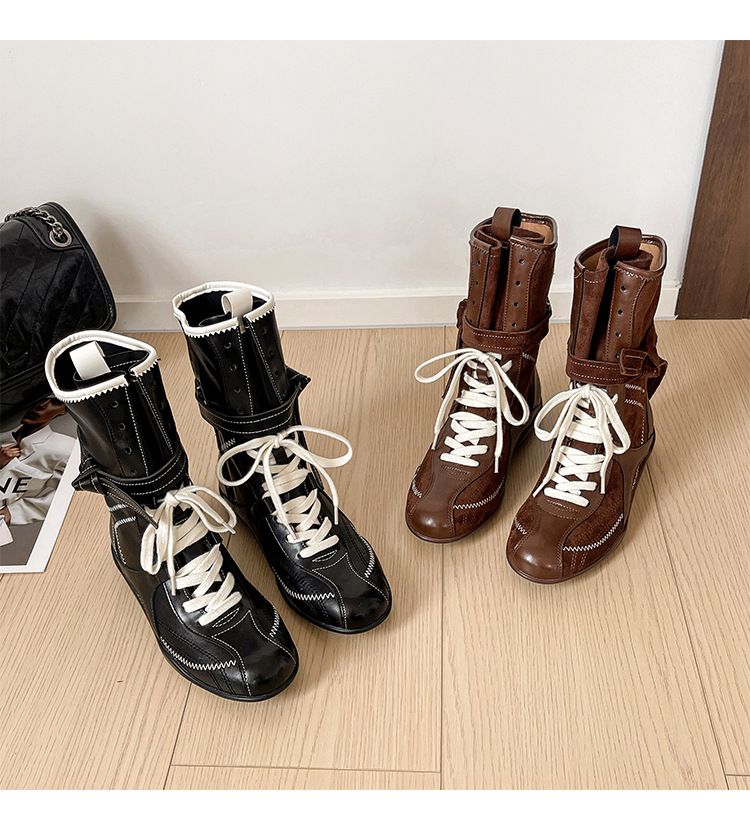 Damenschuhe Rindsleder Höhenverstärkende Kleine Match Retro Boxstiefel Deutsche Trainings Kurze Stiefel_voghion.com
