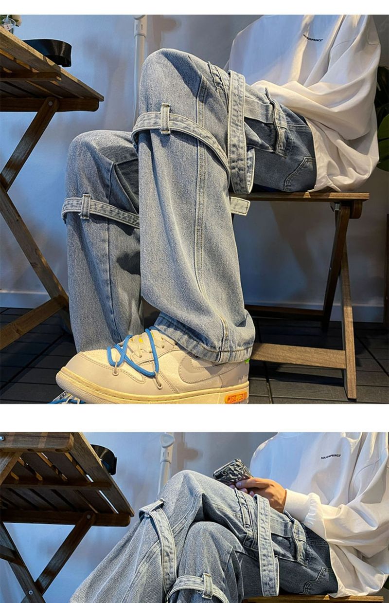 Workwear jeans men's spring and autumn loose straight wide leg trendy ins high street plus size casual long pants_voghion.com