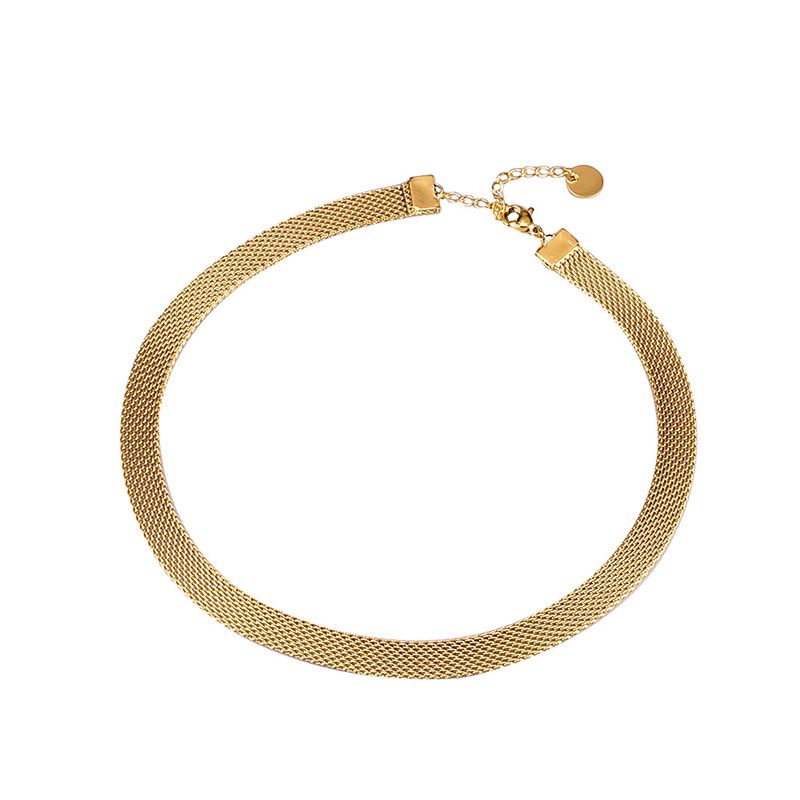 E.B.belle 3 Schichten Beschichtung Edelstahl Anti-allergie & Umweltfreundliche Breite Geflochtene Mesh Kette Gold Choker Halskette Für_voghion.com