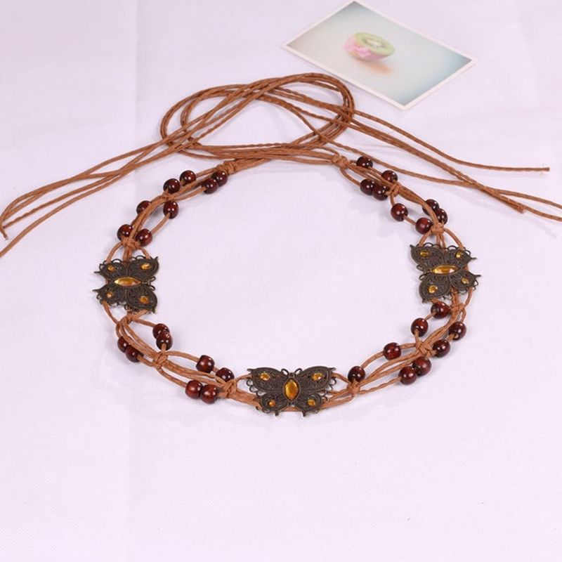 Holzperle All-Match Y2K Wachsseil Damen Taillenkette Geflochtener Quastengürtel Bohemian Ethno Stil Gürtel_voghion.com