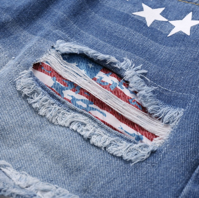 Women's jeans printed patches ripped cuffed denim shorts for women_voghion.com