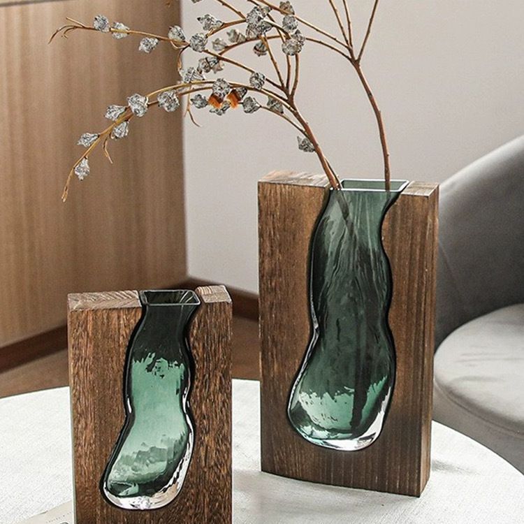 European Solid Wood Glass Vase Designer Decoration Home Hotel Ornament Craft_voghion.com