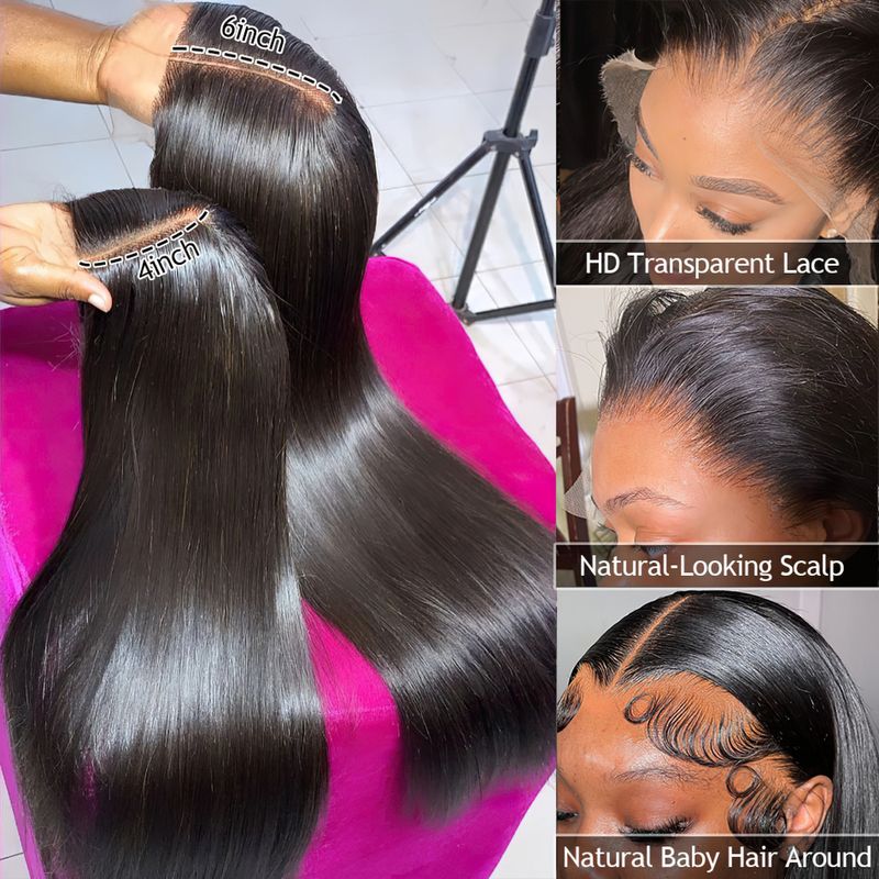 vendita calda dritto anteriore a buon mercato Glueless capelli umani 13X6 HD parrucca frontale in pizzo 4X4 6X6 parrucche di chiusura per le donne in vendita liquidazione_voghion.com