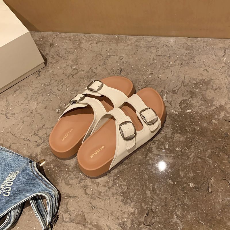 Buty w stylu Mom z owczej skóry w kolorze winogronowym, podwyższające wzrost o 3,5 cm, leniwe, okrągłe palce, pasek z podwójną klamrą, plażowe, outdoorowe, nowe damskie_voghion.com