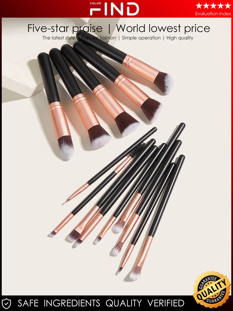 14 pcs black makeup brush set, high quality, five big and five small including foundation brush, double-ended brush FINDCOLOR_voghion.com
