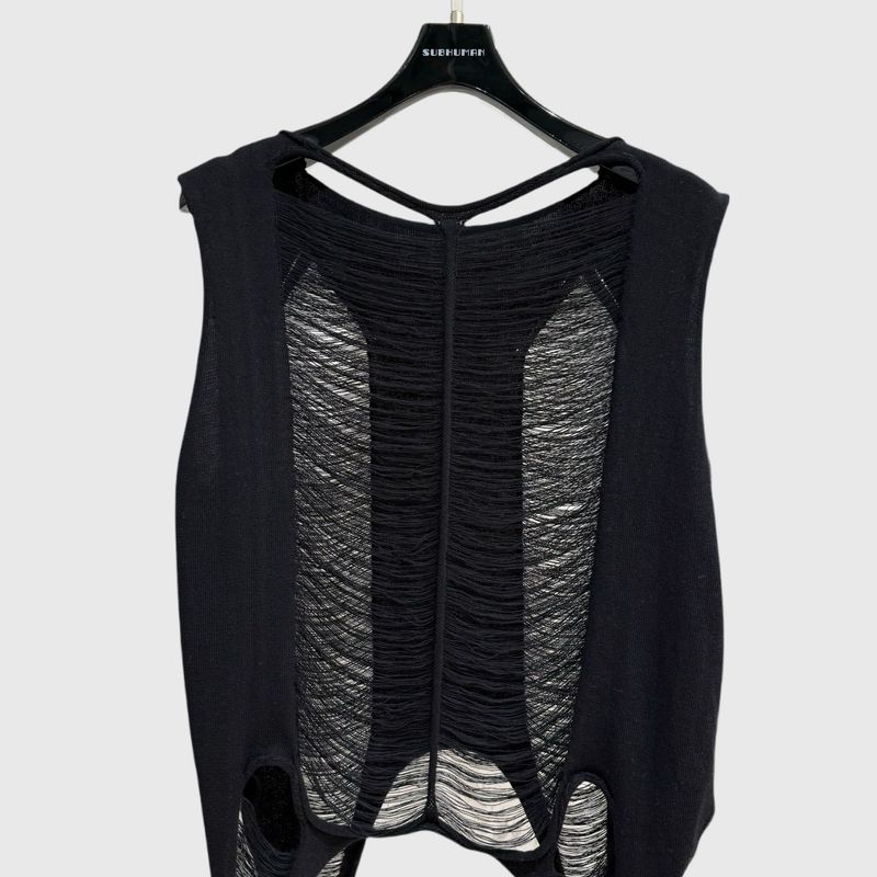 meisje SUBHUMAN | Hollow Out onregelmatig gebreid dames niche-ontwerp Spicy Girl doorschijnende mouwloze dunne top_voghion.com