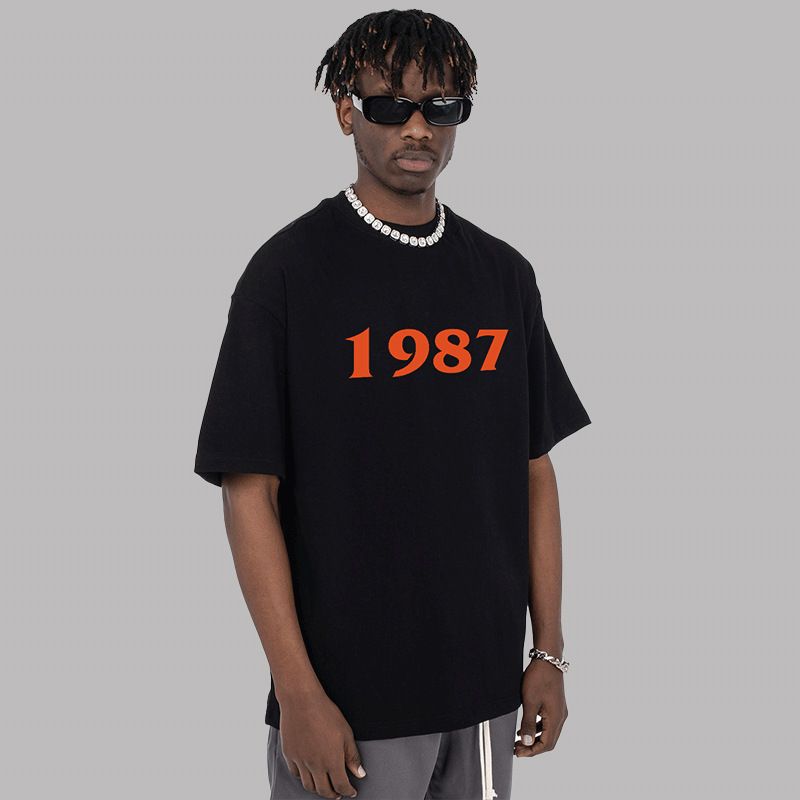 Men's Clothing 1987 Digital T Shirt Black Oversize Breathable Short Sleeves Men's Summer_voghion.com