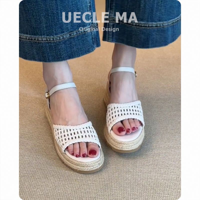 Schaffell-Version ~ Dickbesohlte gewebte Sandalen für Damen, perfekt für Sommer-Outfits mit Kleidern, bequem und_voghion.com