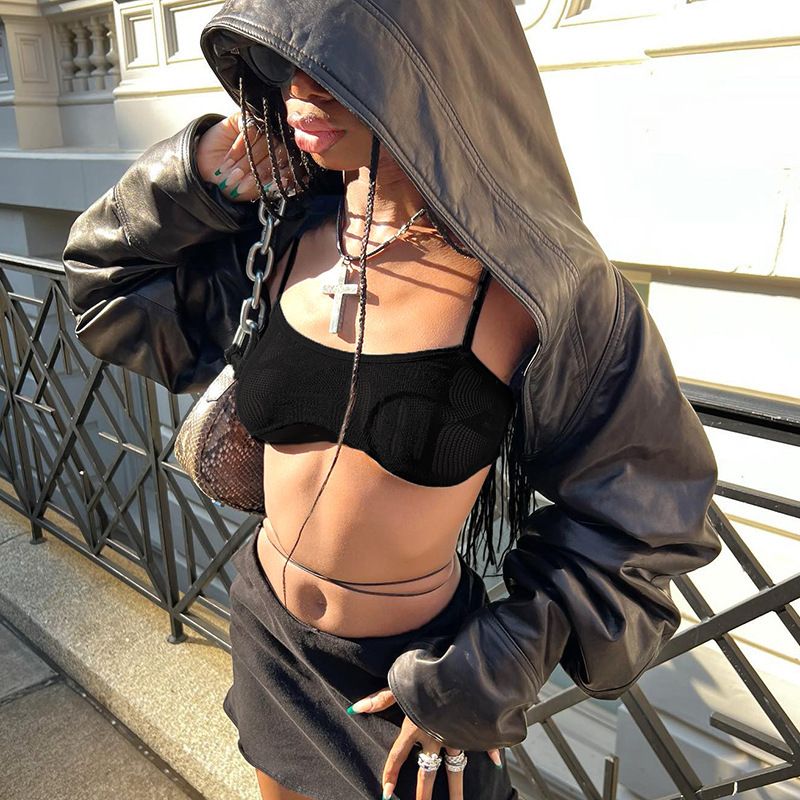 Autumn Winter New Style Personality Jacket Solid Color Loose Hooded Coat Irregular Leather Top For Hot Girls_voghion.com