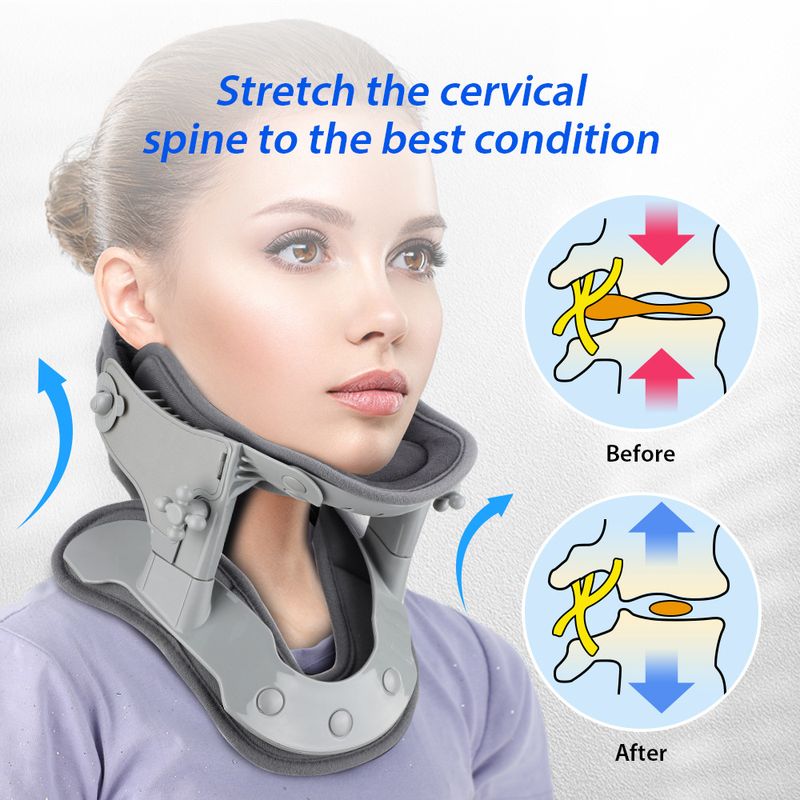 Home Adjustable Traction Device Neck Stretching Cervical Massager Back Support Hot Compress Heat Therapy Relieve Fatigue_voghion.com