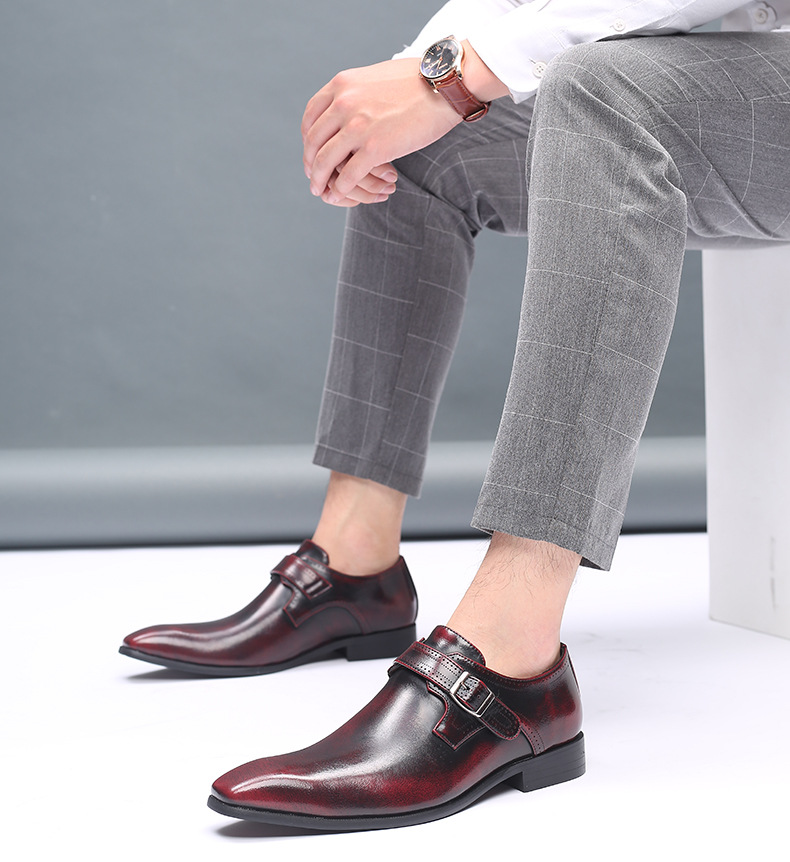 2024 New Pointed English Leather Buckle Low Heel Large Men's Shoes Slippers_voghion.com