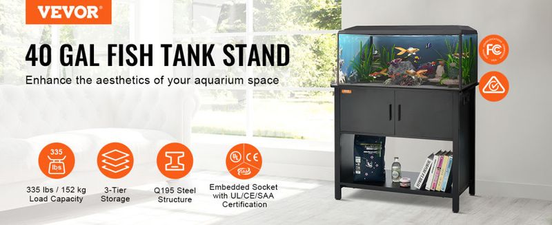 VEVOR Aquarium Stand, 40 Gallon Fish Tank Stand, 36.6 x 18.9 x 31.5 in Steel and MDF Turtle Tank Stand, 335 lbs Load Capacity, Reptile Tank Stand with_voghion.com