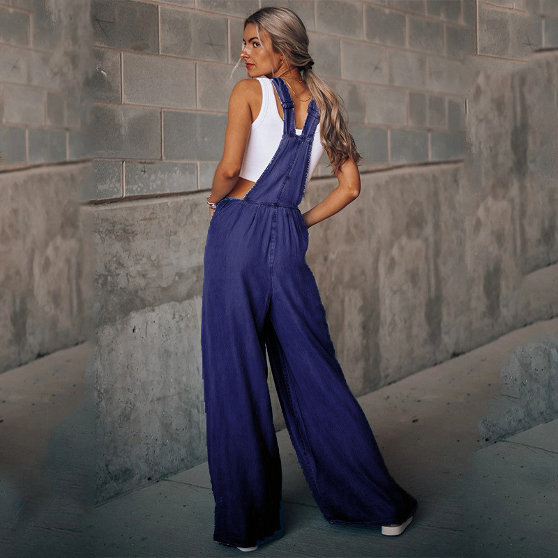 yeni kadın gevşek yan cep kolsuz denim tulum_voghion.com