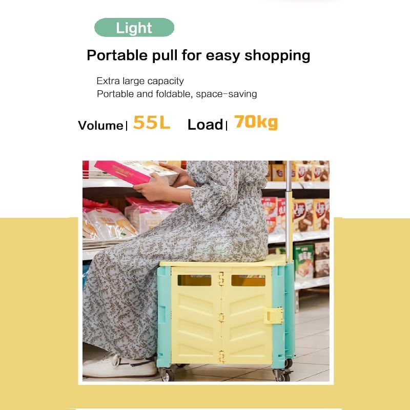 Folding Portable Trolley Trolley Portable Rolling Box Trolley Trolley Shopping Trolley With Lid Wear Resistant No Noise 360° Swivel Wheel Suitable For Travel Shopping Mobile Storage Office Use Yellow_voghion.com