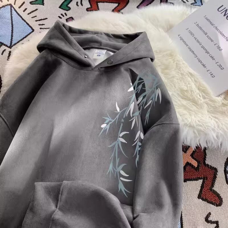 Long Sleeved Base Trendy Hooded Sweatshirt For Men In Spring And Autumn, Made Of Suede, Loose Fit_voghion.com