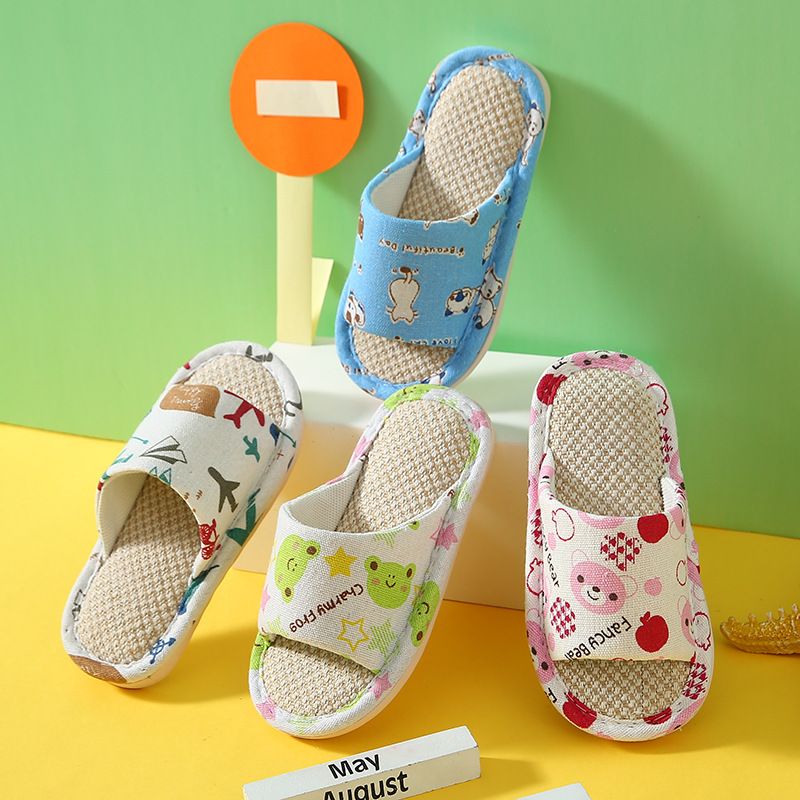 Nuove pantofole in lino per bambini, per la famiglia di tre genitori e figli, per interni ed esterni, primavera/estate, con cartoni animati per l'asilo_voghion.com